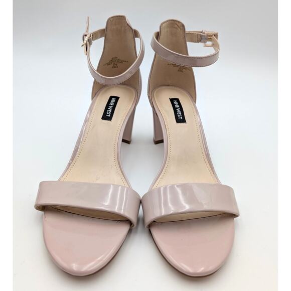 Nine West Pruce Ankle Strap Block Heel Sandals Natural Patent Size US8.5 EU39 - Picture 2 of 13